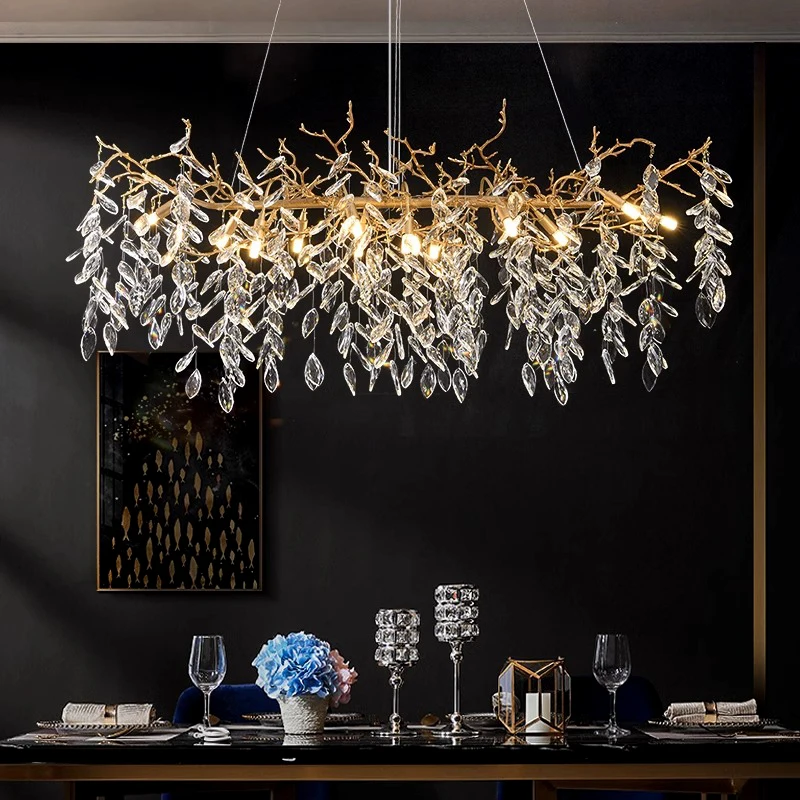 crystal chandelier lights Overseas spot tree branch chandelier round raindrop luxury crystal pendant light