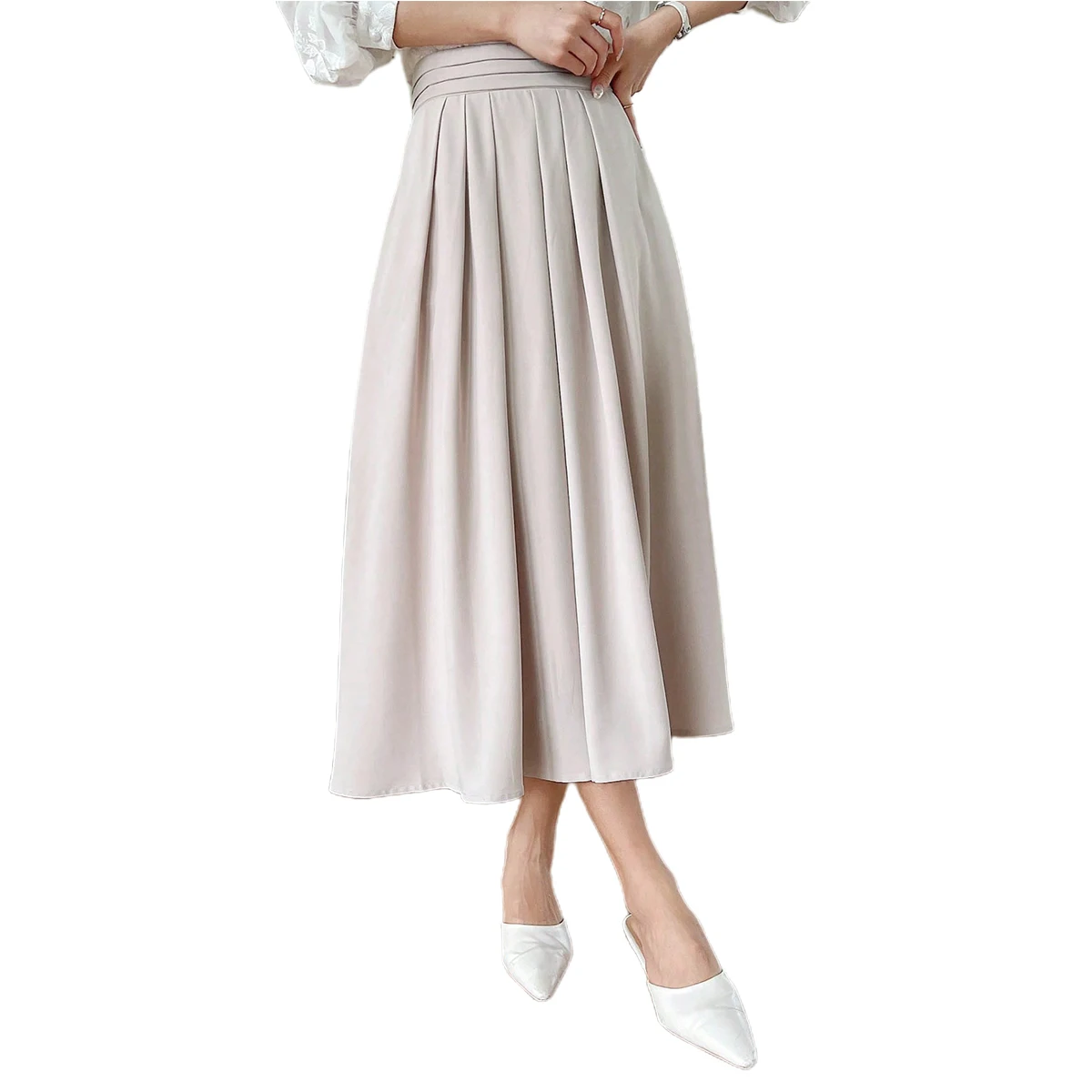 Wholesale New Design Women Office Wear Formal Ladies Fashion Midi Skirts High Waist Pleated Detail Skirt