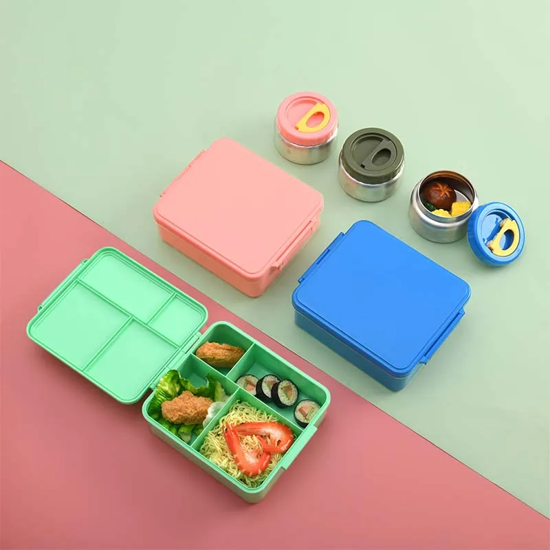 Aohea Lunch Box with Thermos Food Jar Children Lunch Box Kids Insulated Lunch Bento Box Kitchen Food Storage Food Container