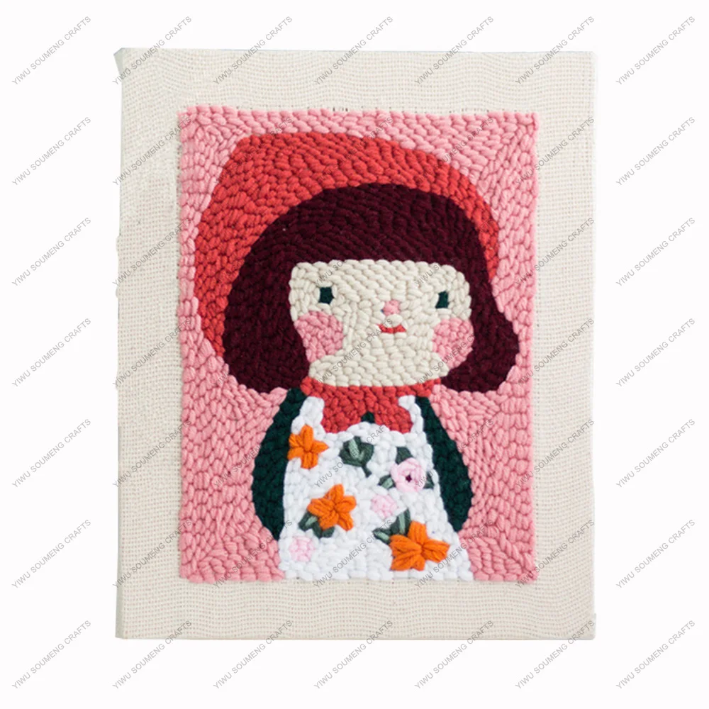 Wholesale Handmade Girl In Dress Poke Embroidery With Frame DIY Cross Stitch Punch Needle Embroidery Kit For Beginners