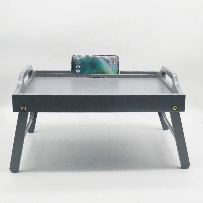 Bamboo laptop bed table folding legs Media slot laptop desk Bamboo wood bed breakfast food serving tray with phone slot