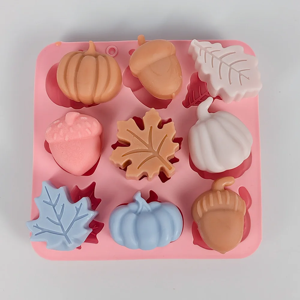 DIY 9 Cavity Leaf Pine Nut Pumpkin Chocolate Candy Cookie Fondant Cake Silicone Mold