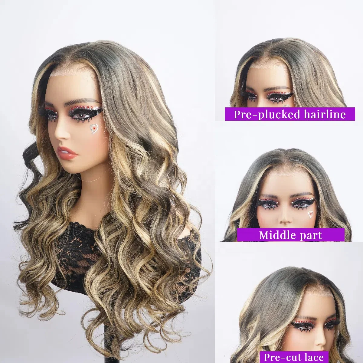 Raw Indian Hair Highlights Wig Mix Color Curly Pre Plucked Hd Transparent Lace Front Virgin Human Hair Wigs For Black Women