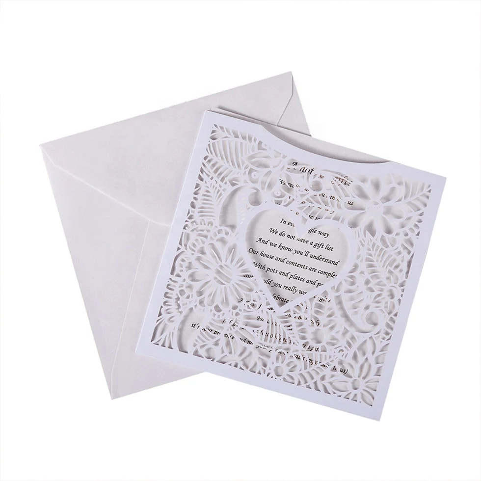 New Design Laser Cut Wedding Invitations Cards Kits with Lace Sleeve Flower Pocket Love Design Cardstock With Envelopes