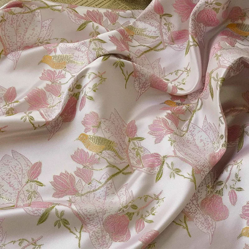 Soft Jacquard Brocade Woven Jacquard Fabric Pink Tweed Fabric
