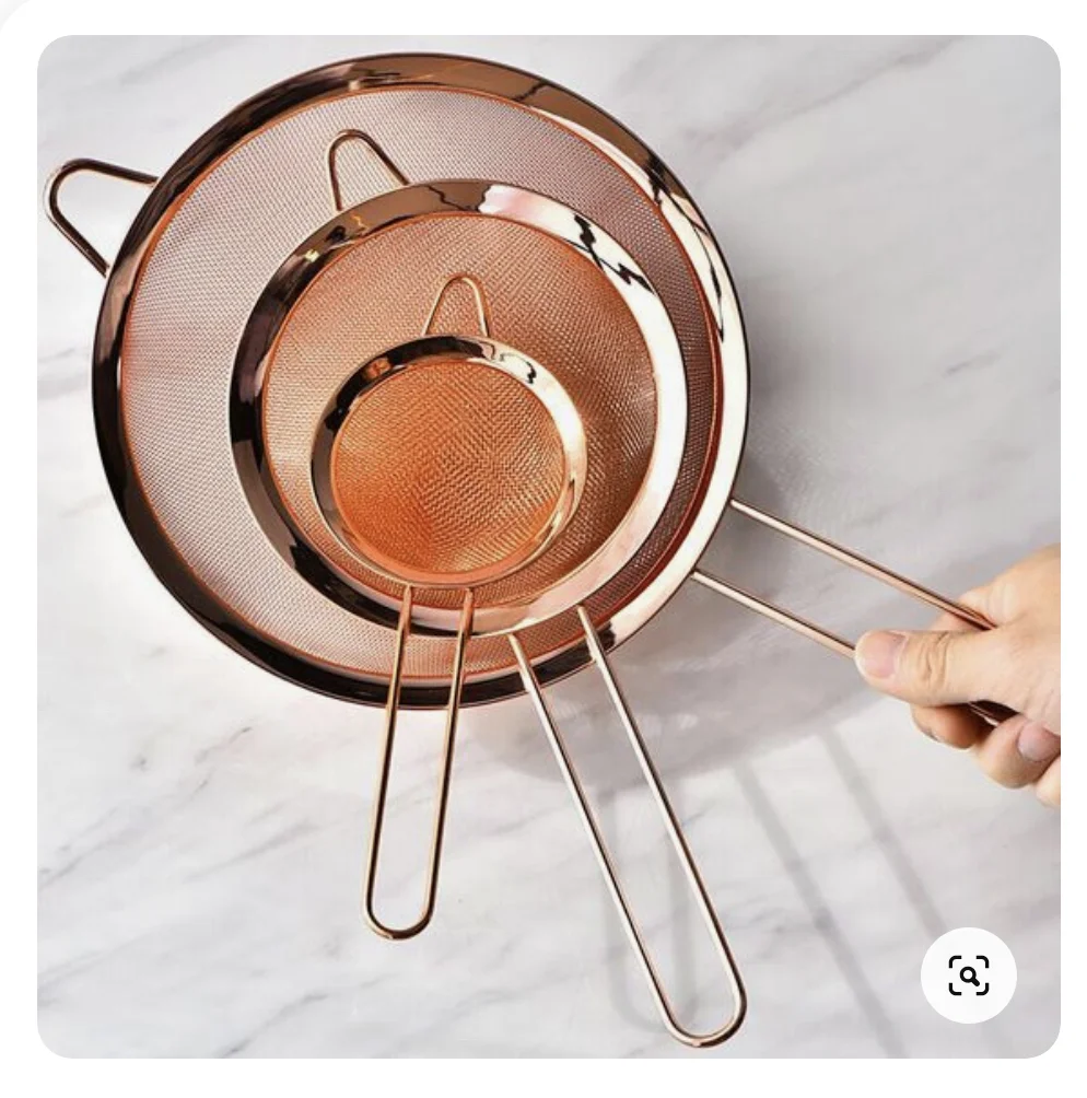 Kitchen Accessories Rose Gold Stainless Steel Mesh Strainers Set Of 3