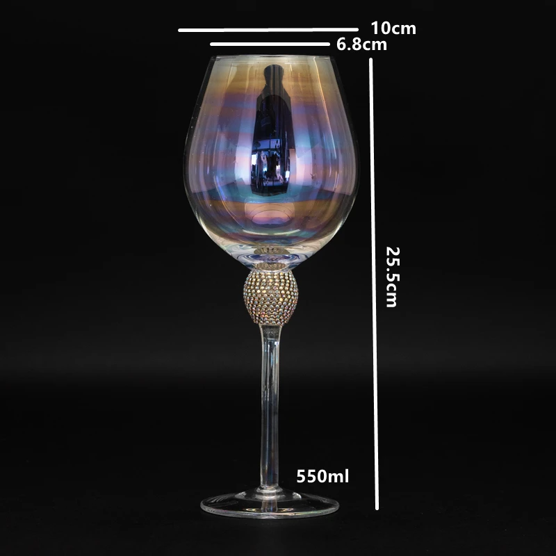 High Quality Rhinestone Decoration Fancy Colored Red Wine Glass