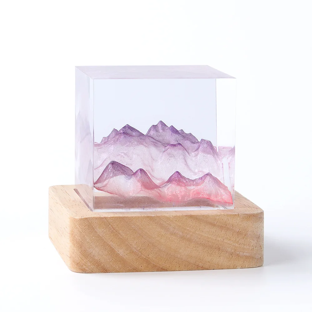 Epoxy Resin Cube LED Night Light Handmade Miniature Landscape Ornaments Birthday Gifts Home Decor Bedside Table Lamp