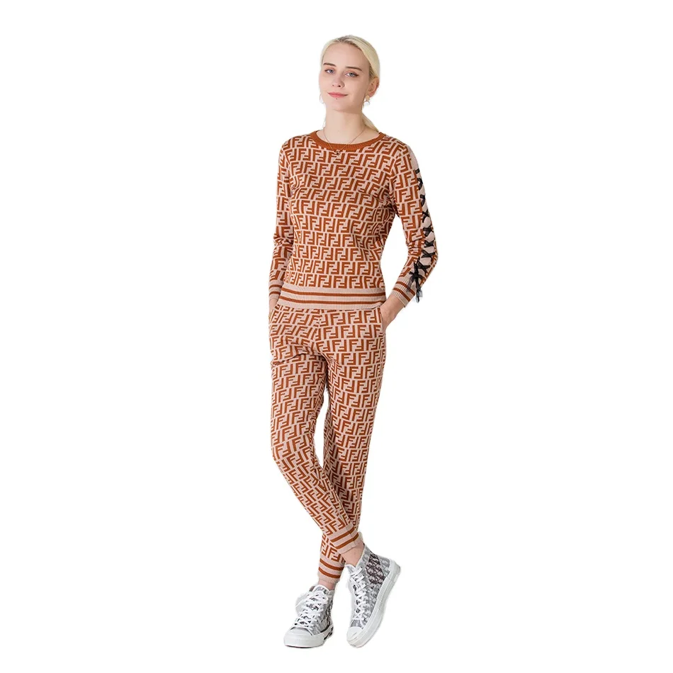 
Ladies One-piece Shoulder Suit Winter Soft Short Sleeve Plain Color Loose Sleeve Linen Sweater Two-piece Set 