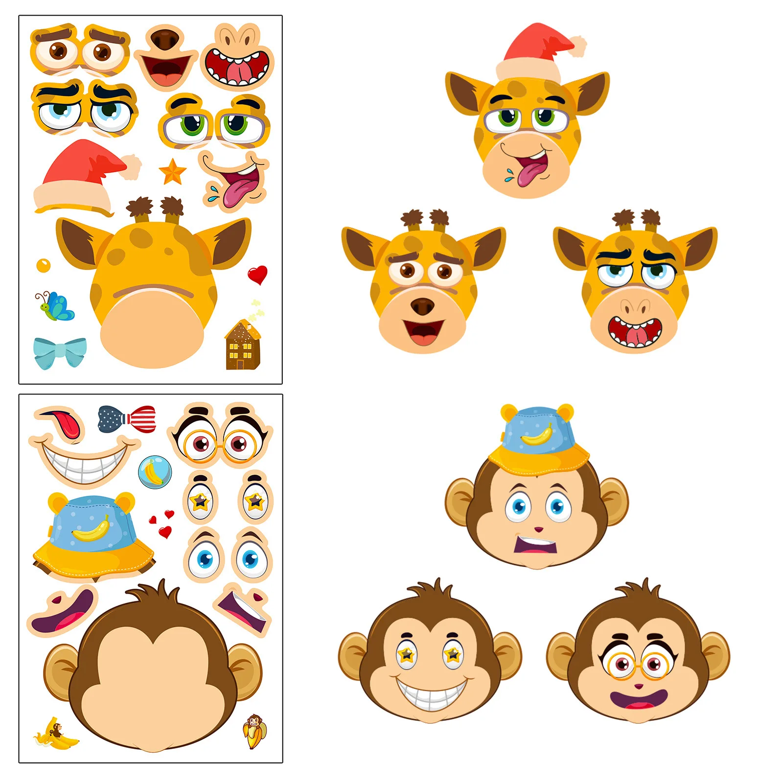 6 sheets/pack small animal stickers for children educational creative puzzle face-changing stickers