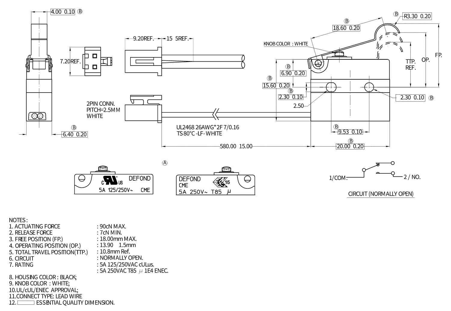 water tight micro switch SPST Defond CME-1105-BA-AAS31-04R 5A 250VAC hermetically sealed micro switches IP65 microswitch