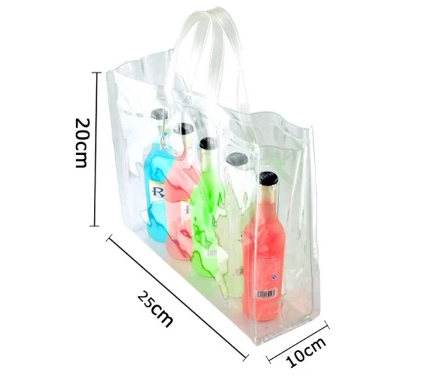 
High capacity clear PVC wine tote bags customized logo ice cooler bag wine bottle cooler bag 