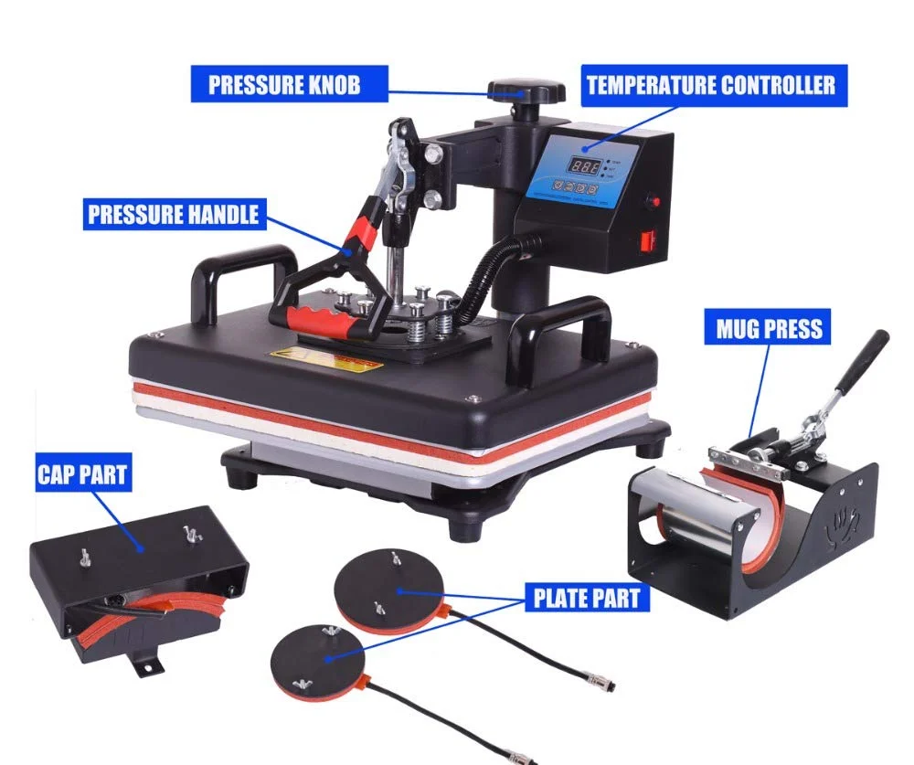 Hot Selling 5-in-1 Combo Digital Heat Press Machine Multi-Function Sublimation Mug/Cap/T-shirt/Shoe Flatbed Printer New
