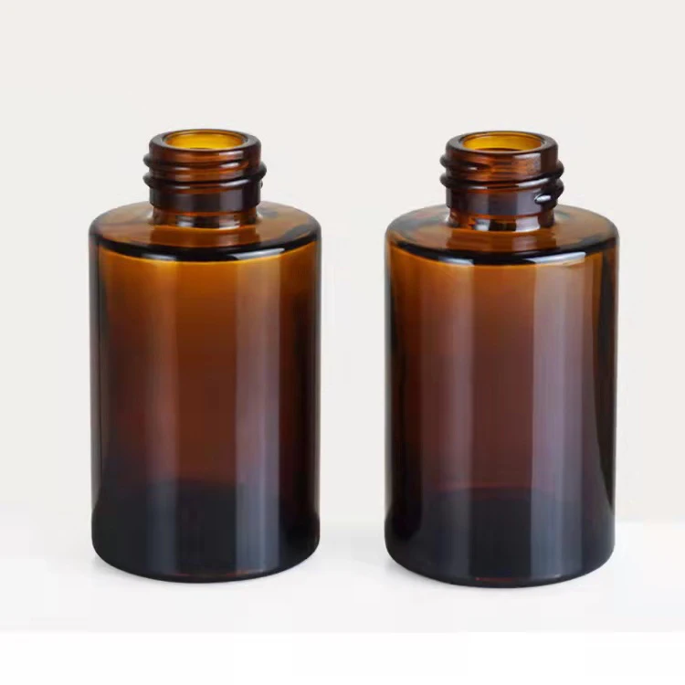 1 oz 30 ml  serum packaging Round transparent Glass Bottle with Glass frosted amber Flat shoulders Dropper for essential oils