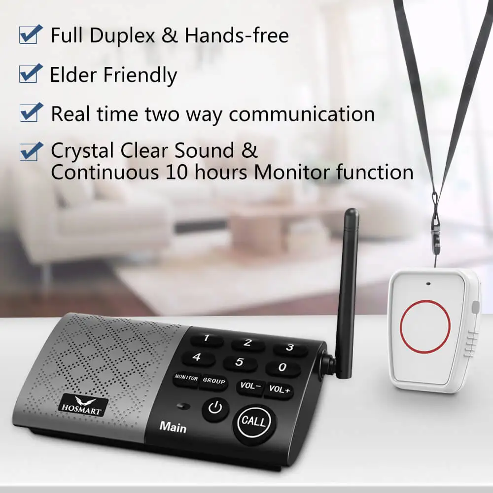 Wireless Pager Call Button Pendant Intercom System Two Way Communication for Home