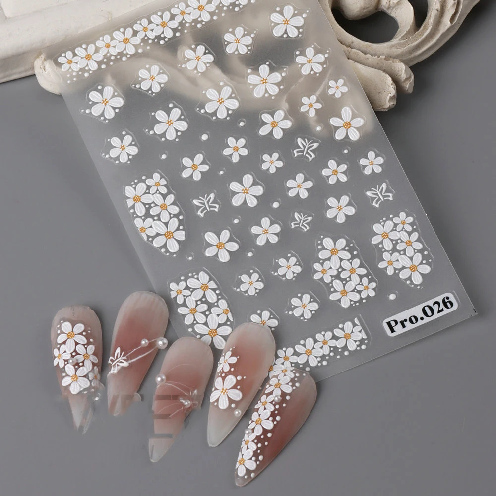 Custom 3D/5D Flowers Design Nail Stickers Relief Embossed Acrylic Polish Wraps DIY press on