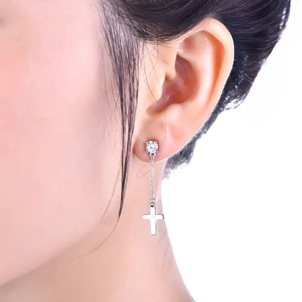 Cross Dangle Drop Earrings 925 Sterling Silver Chain Dropping For Women Men Punk Ball Stud Chain Tassel Earring Jewelry