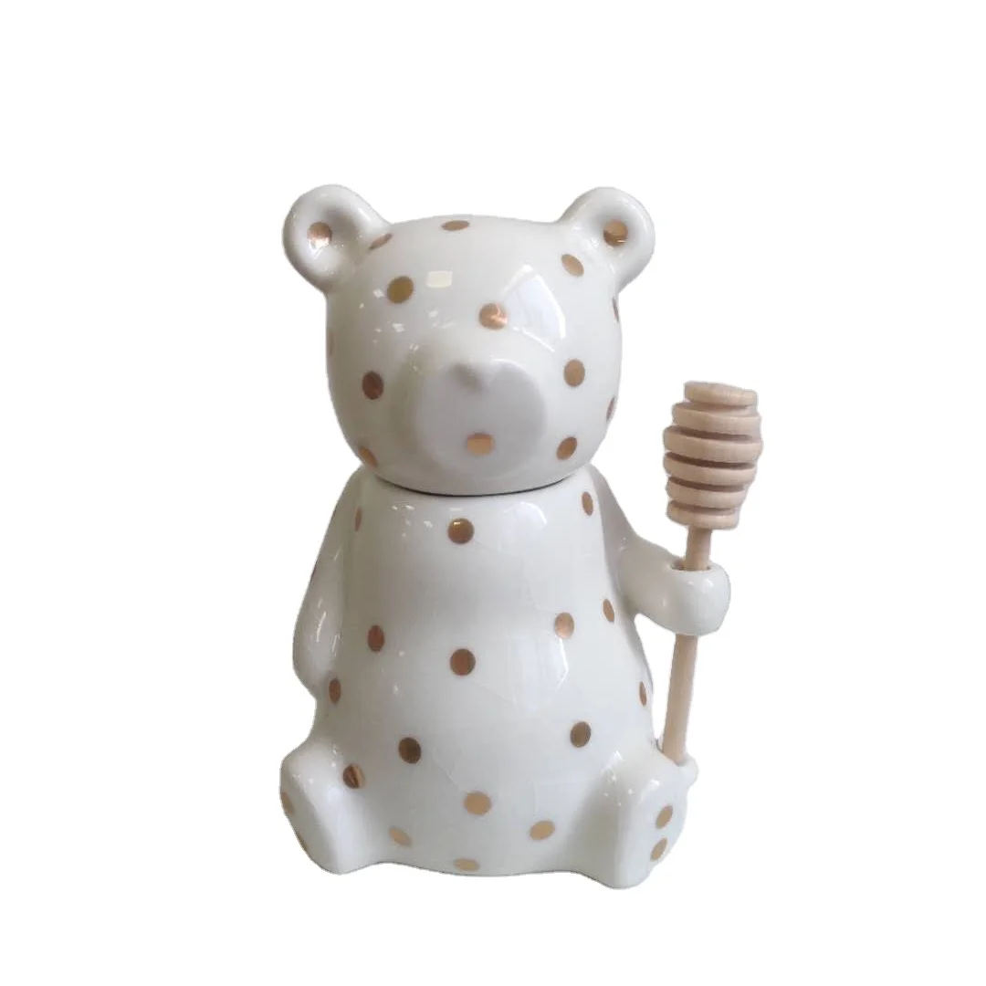 ceramic bear shape honey jars with wood dipper
