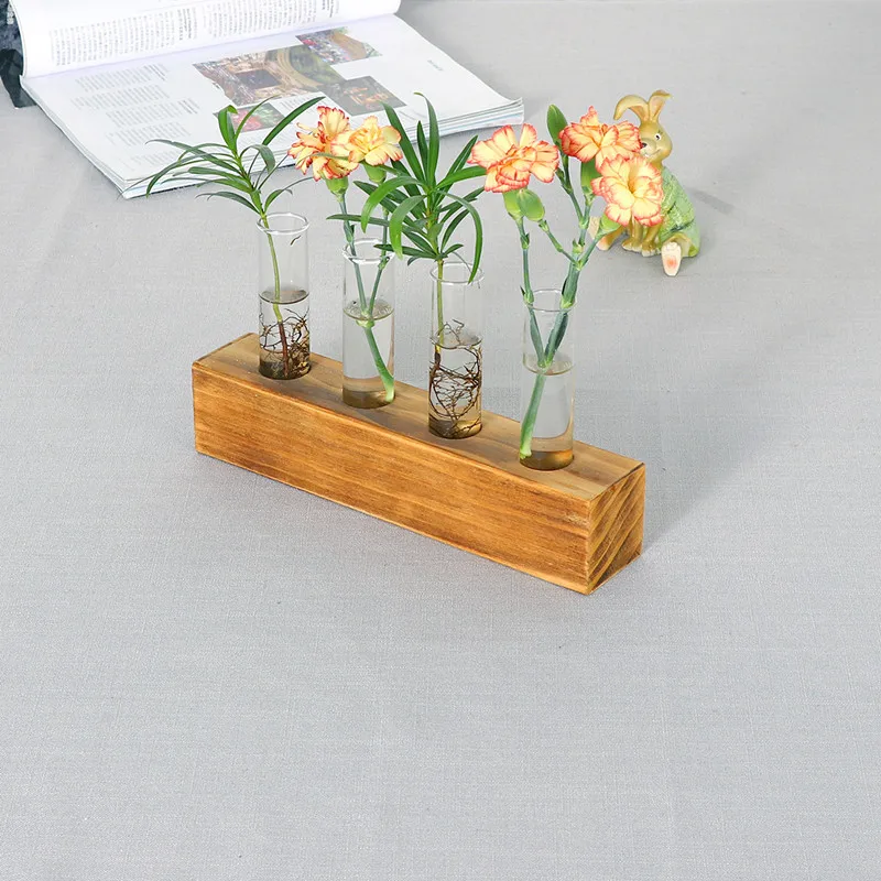 Creative Glass Tabletop glass vases for home decor with Wooden Frame