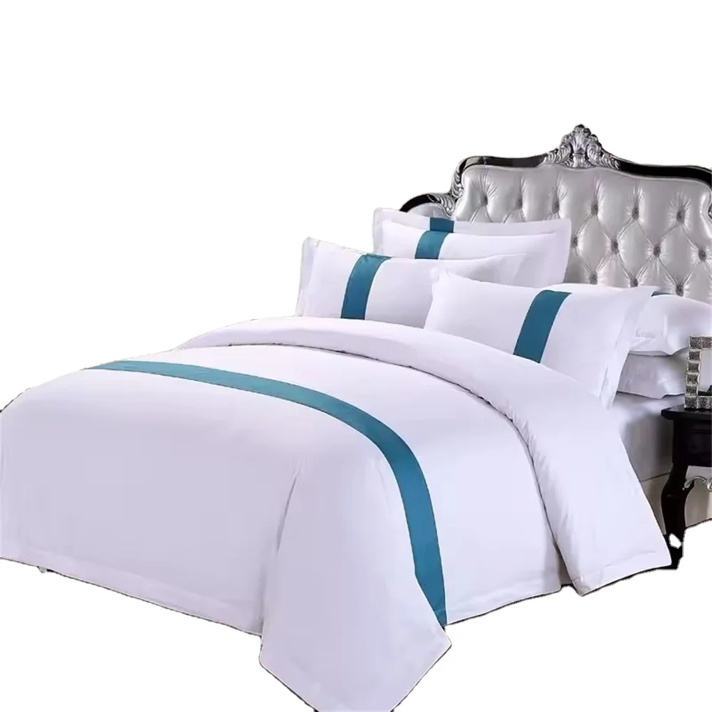 Wholesale bulk high quality 100%cotton white 5 star luxury hotel linen bedding set with logo