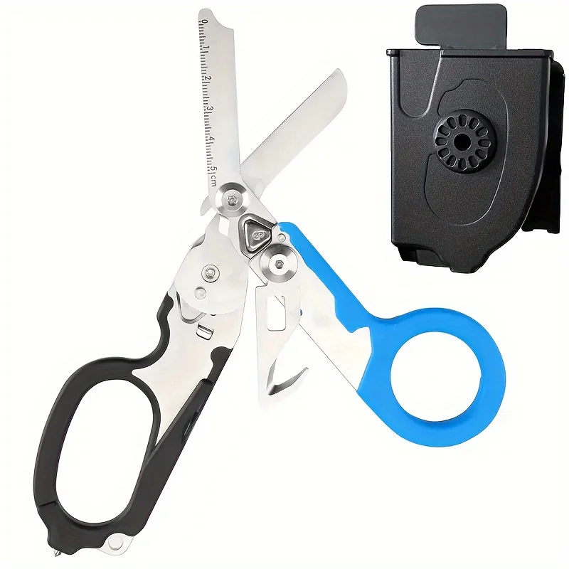 Outdoor Camping Rescue Scissors Tools Response Shears Stainless Steel Foldable Scissors with Sheath for First Aid Survival