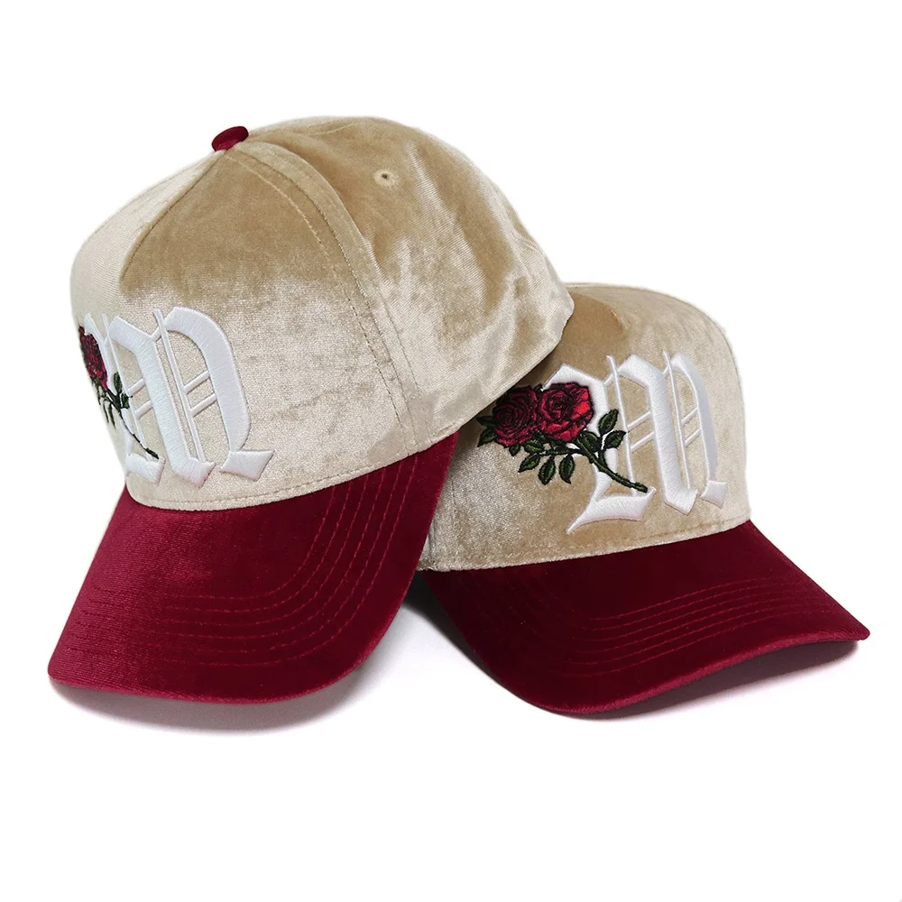 Hat factory directly for velvet fabric color design 5 panel baseball cap custom embroidery logo