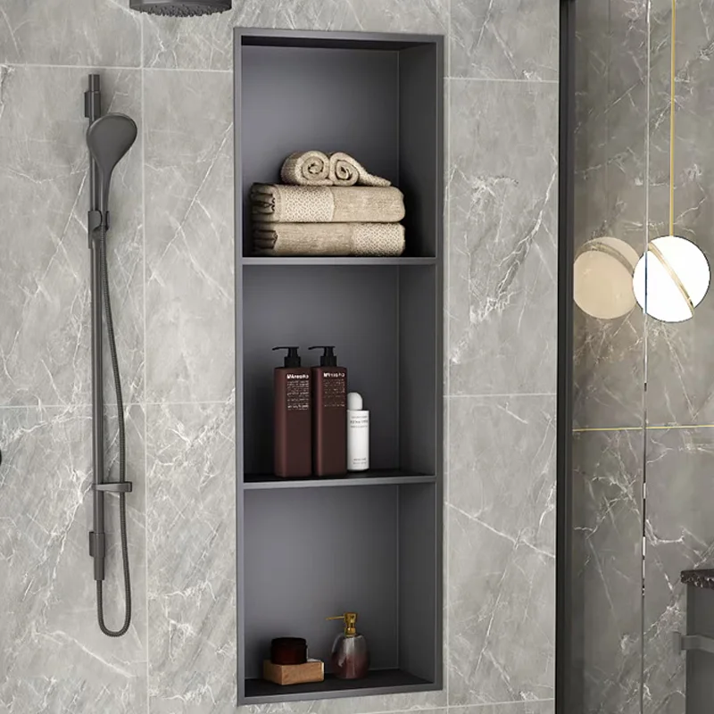 New Stainless Steel Shower Niche Brushed No Tile Needed Niche Shower Recessed Shower Shelf Without Flange for Bathroom Storage