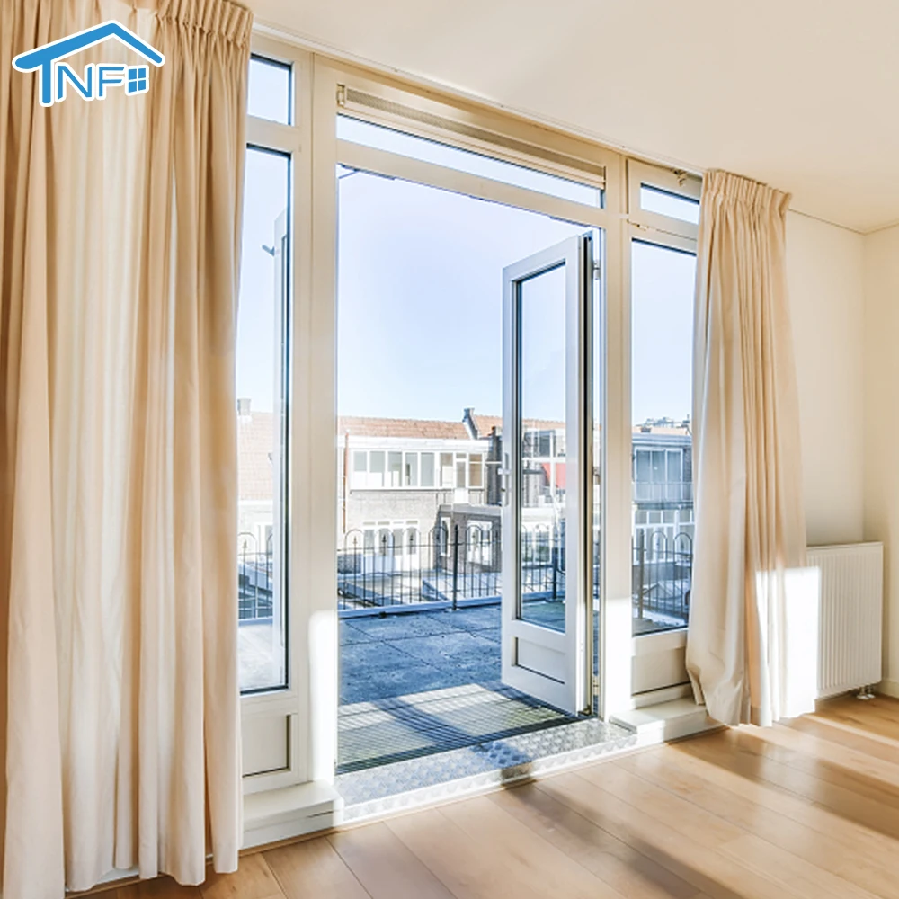 Black color slim frame aluminum alloy safety double glazed interior french glass swing door for restroom