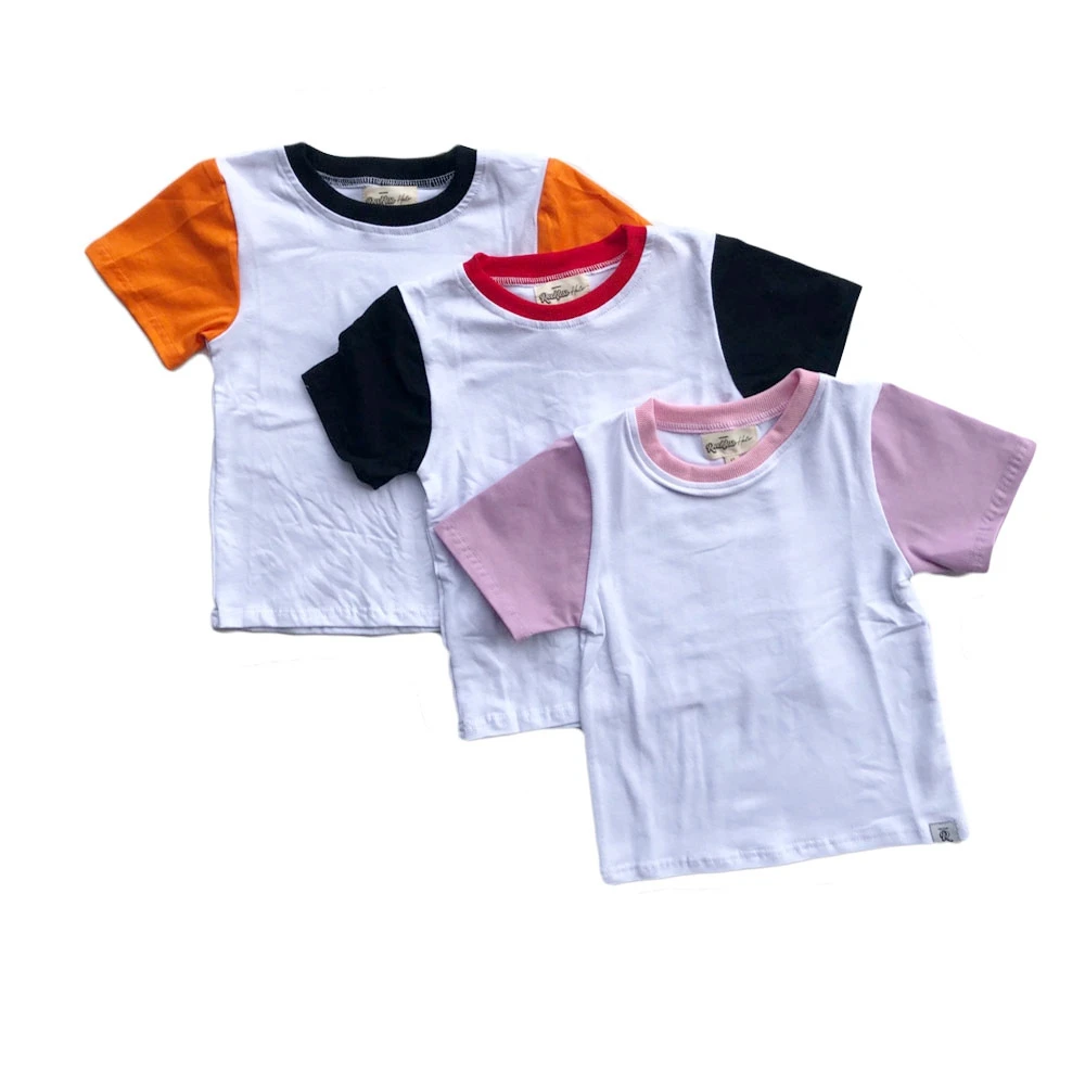 Wholesale baby boys and girls short sleeve T-shirt color block sleeve shirt baby clothes boutique for kids
