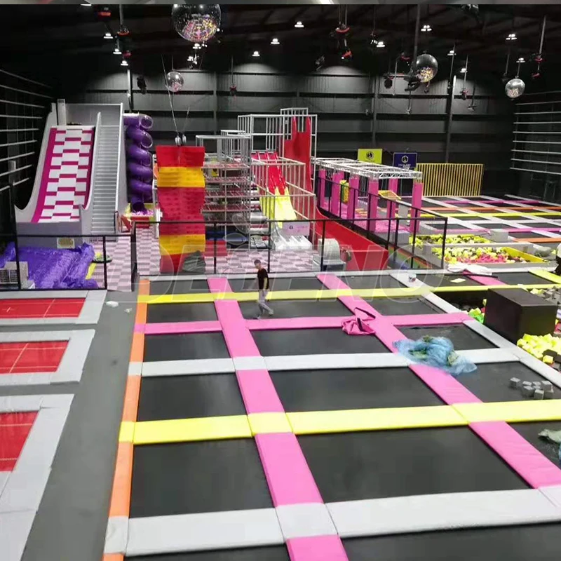 Happy Amusement Park-Style Indoor Playground Multi-Game Combination Trampoline & Soft Wooden Climbing Area for Kids & Adults