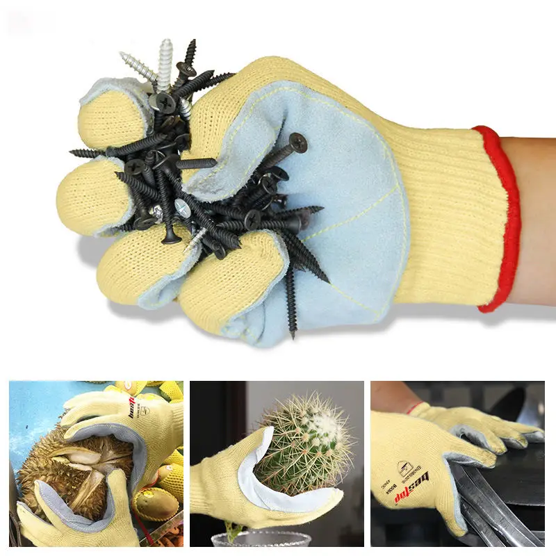 Heat resistant aramid fiber cut and stab protection fire safety working gloves