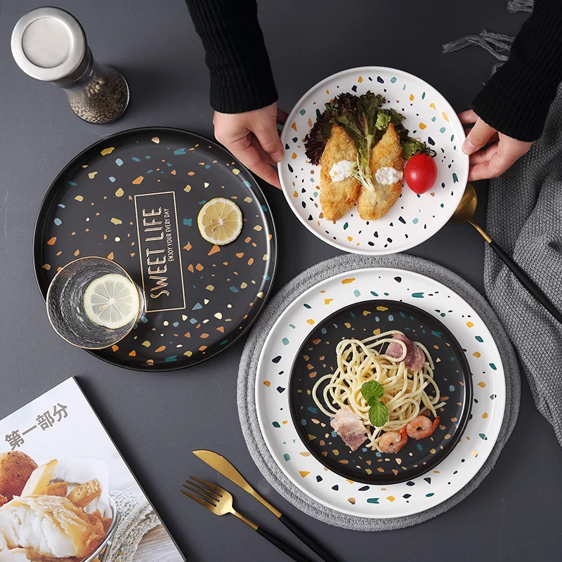 Hot selling colorful spots round ceramic dish plates porcelain plate high quality ceramic plates for restaurant