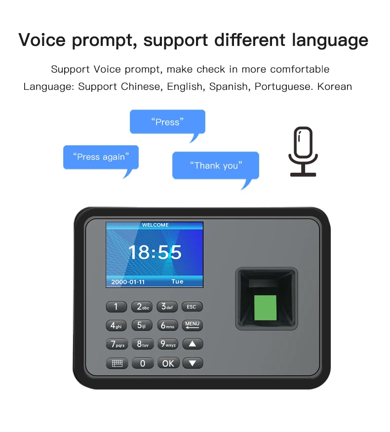 Fingerprint Recognition Scanner Time Devices Biometric Attendance System Employees time Clock attendance machine