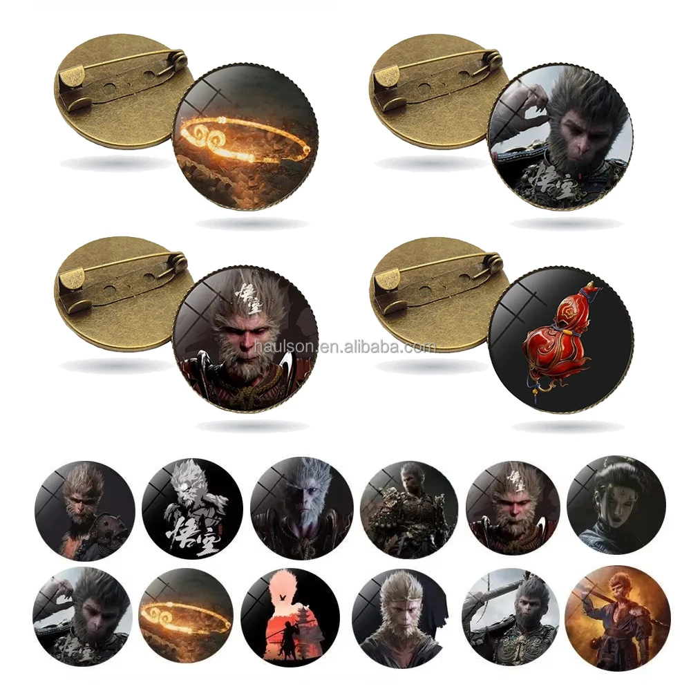 Custom Black Myth Wukong Metal Time Gem Brooch Retro Chinese 3D Game Pin Plated Alloy for Clothing Use