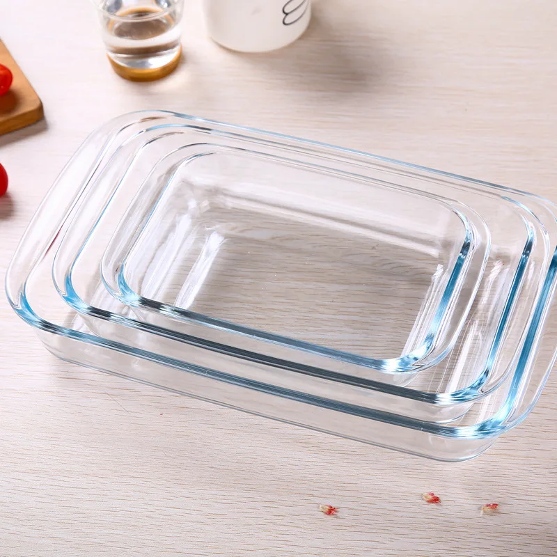 New Arrival Kitchen Glass Baking Dish Rectangle 2 Pieces Glass Tray  Glass Storage Food Container