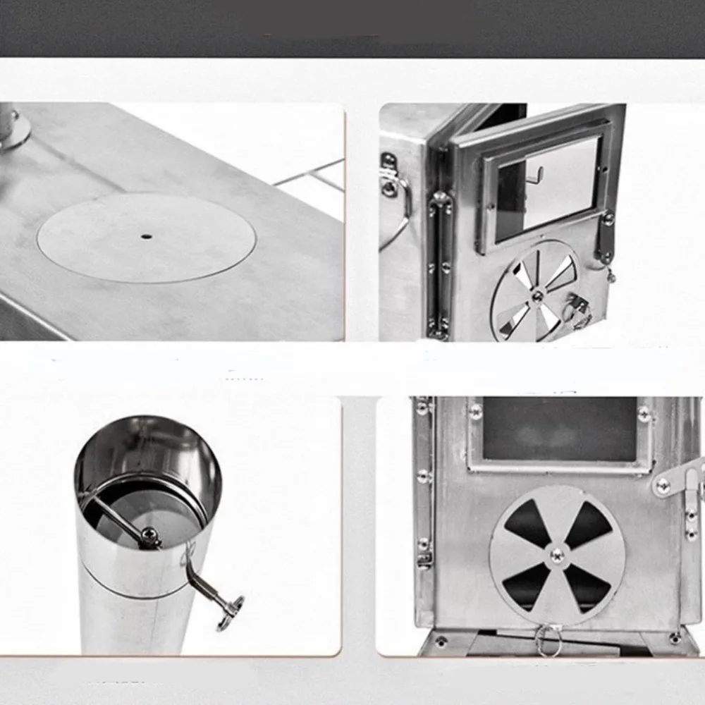 Outdoor 304 Stainless Steel  Camping charcoal burning Stove  Portable Tent windproof Wood burning Stove With Pipes