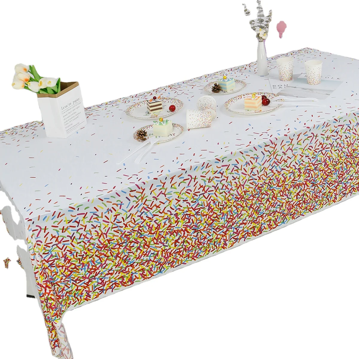 Disposable Plastic Tablecloths Waterproof Rectangular  Sweet Candy Party Premium  PE Table Cloth 54*108 Birthday Wedding Party