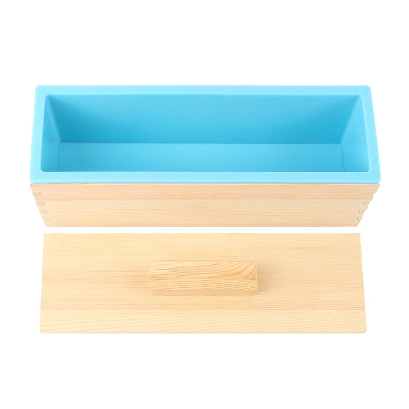 Thickened loaf rectangle silicone molds for soap making DIY silicon moulds kit with wooden box and mold wooden box with mold
