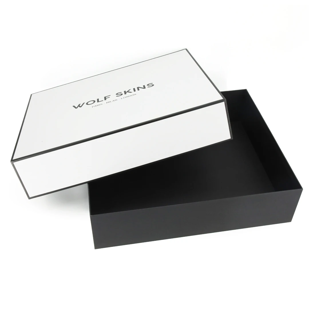 Luxury large heaven and earth cover white black paper cardboard apparel packing gift packaging box
