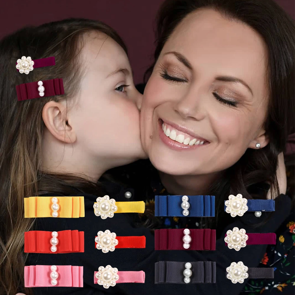 60127 Fashion Pearl Hair Bow Clip Jewellery Strip Barrette Baby Girl Toddler Kid Infant Hair Accessories Hot Hairpin Hairgrip