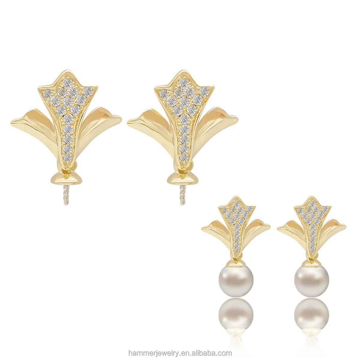 Wholesale 14K Solid Gold Mounting for Pearl Earrings Elegant Brown Shape Semi Mounts Jewelry Findings for Anniversary Occasions