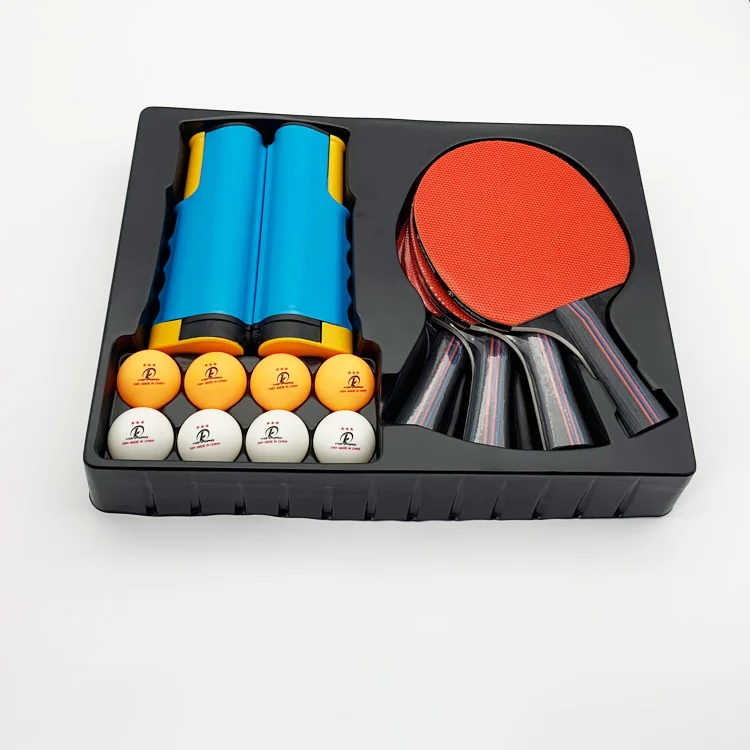 Portable tennis table paddle standard size spine bats set ping pong racket customised bundle cheap racket for net set 4-player