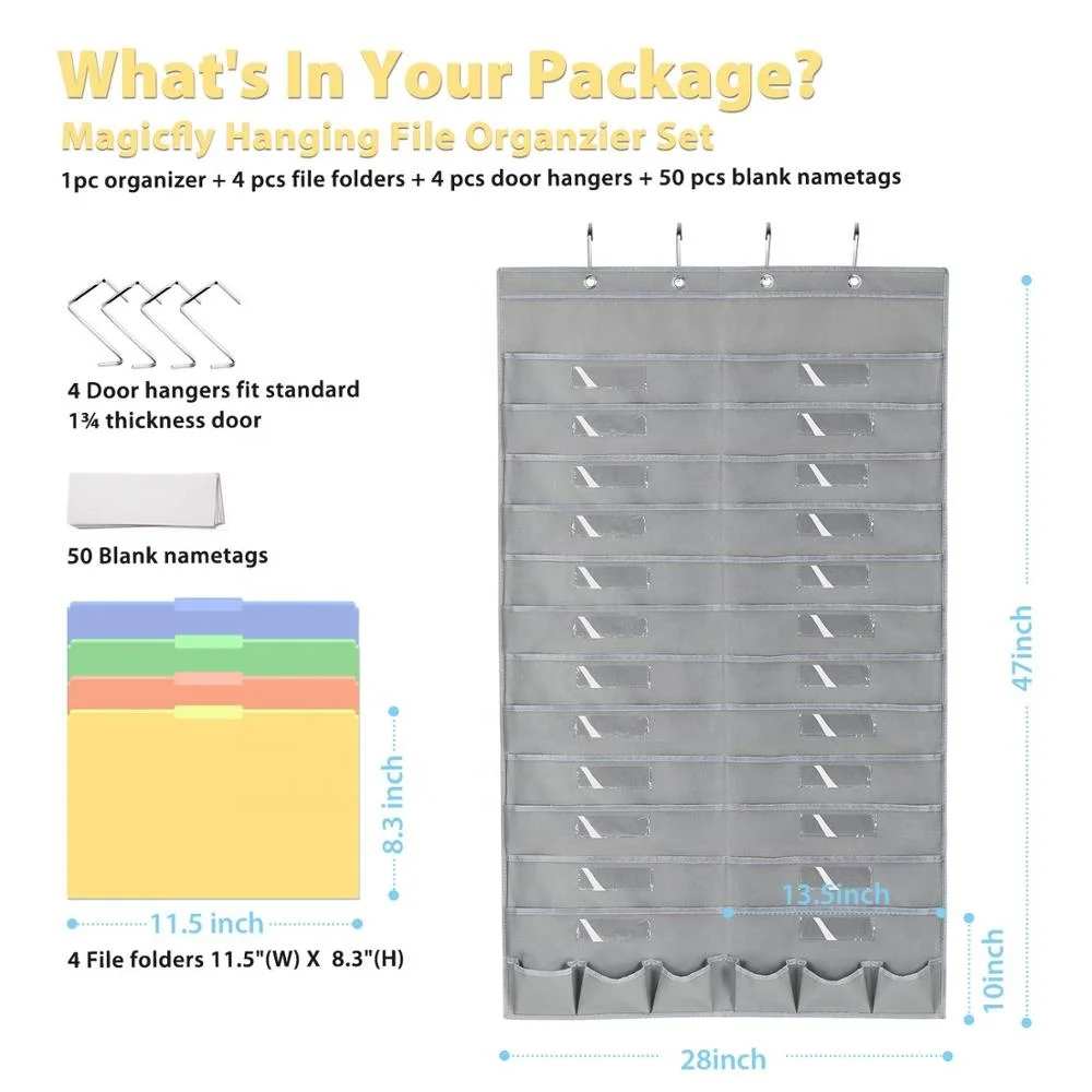 Foldable Oxford Fabric Hanging File & Folder Holder -Best Organizer Includes: 24 Large Deep Pockets