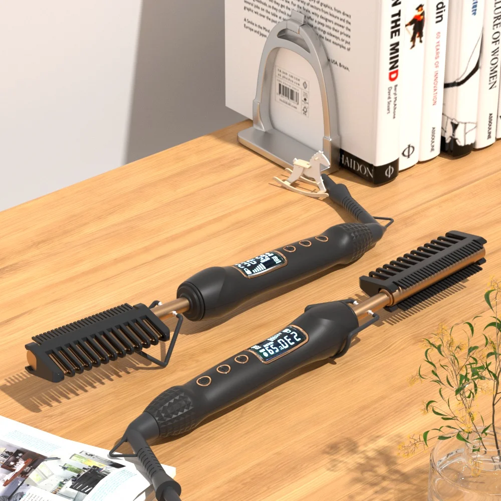 High Heat Ceramic Press Comb Professional LCD Electrical Straightening Heat Pressing Comb Electric Hot Comb Hair Straightener