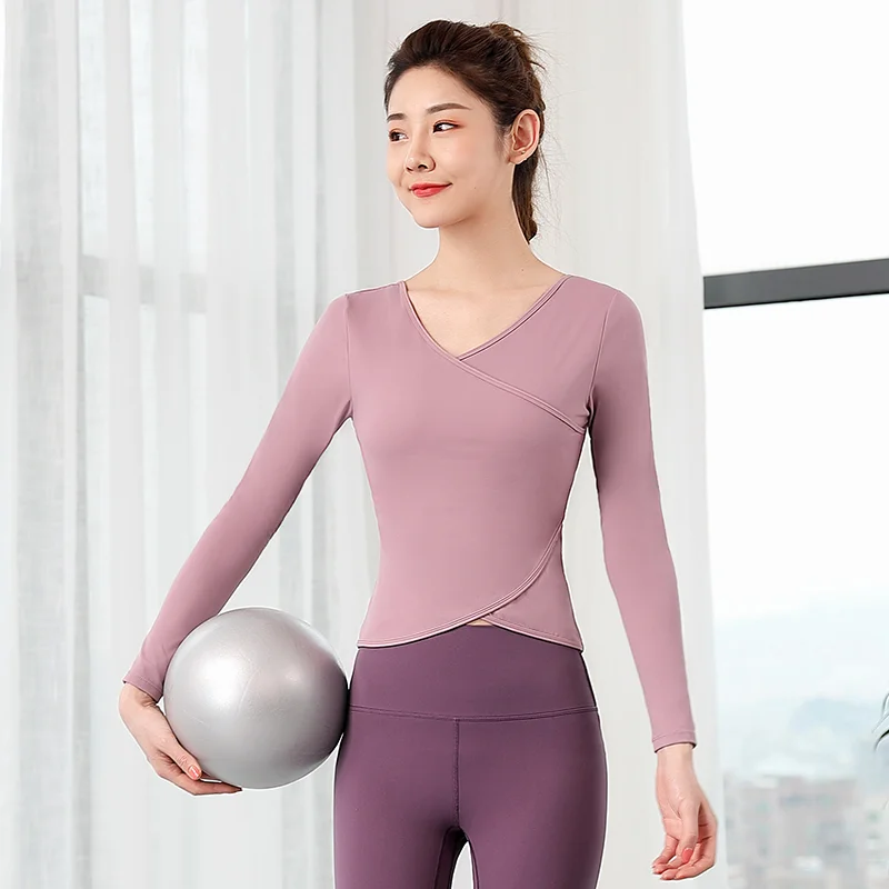 Summer new pure color Mosaic V neck women leisure fitness tools yoga jacket sportswear gym fitness sets