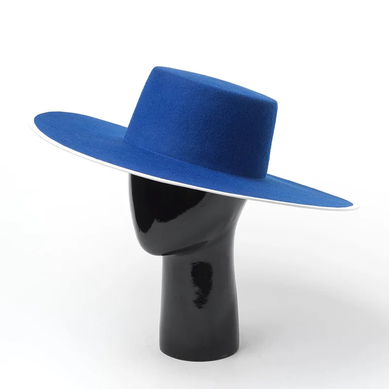 Fashion Ladies Wool Felt Fedora Hat Panama Big Brim Hat Unisex Sombrero De Fieltro Flat Top Wholesale Women