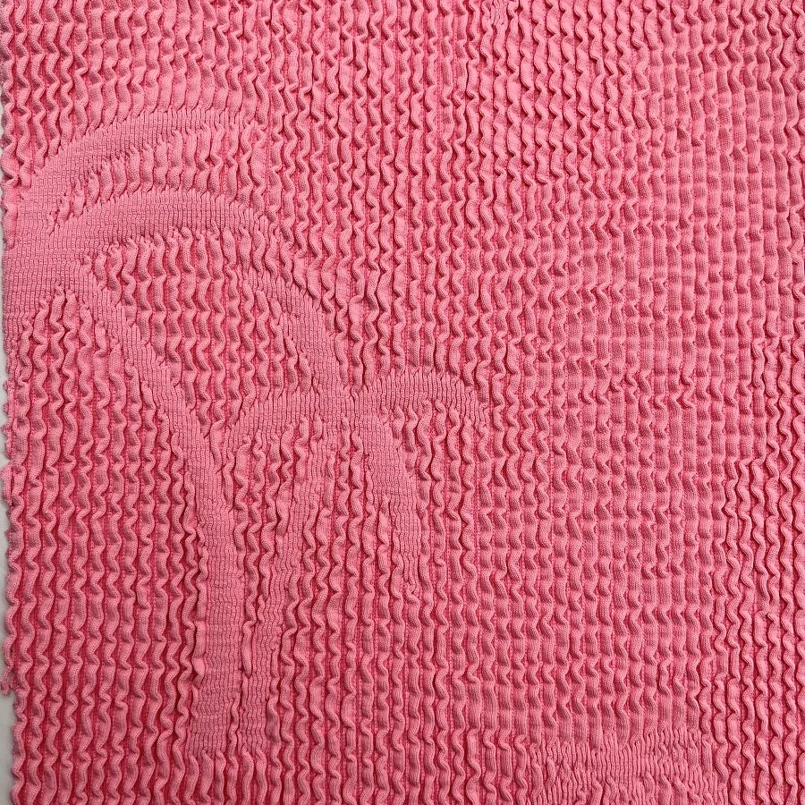 XA3463-TR recycled textured pattern palm tree knitted seersucker crinkle swimwear bikini fabric elastic 4 way stretched
