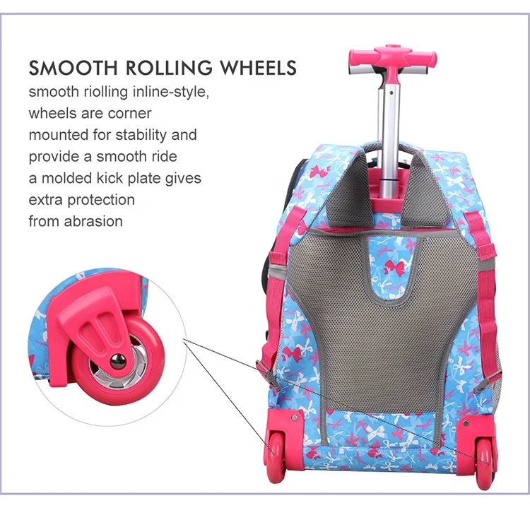 Aoking Ergonomic Design Large Capacity 18.5inch Waterproof Girl Trolley School Bag