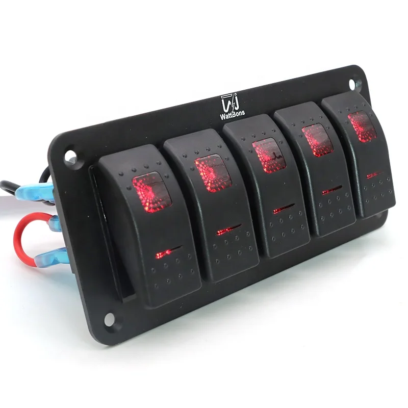 Wattbons 5 Gang морской 12 Вт водостойкый led кулисный переключатель панель Pin предварительно смонтированный автомобильной для автомобиля