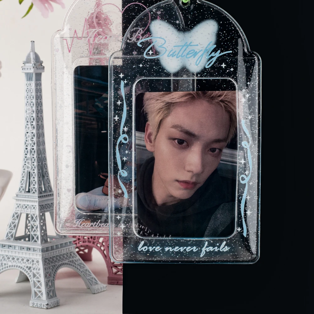 Custom kpop PC photocard holder PVC transparent glitter holographic effect card Sleeve Wholesale
